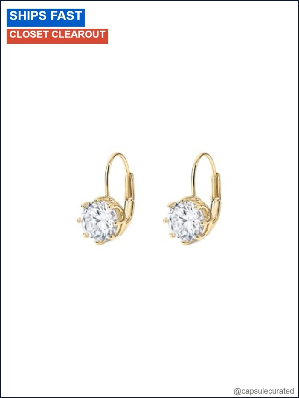 14k Gold Plated Crystal Drop Earrings 7mm Post Back Minimalist